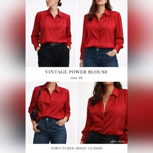 Fitting Image Vintage Red Structured Blouse Size 18